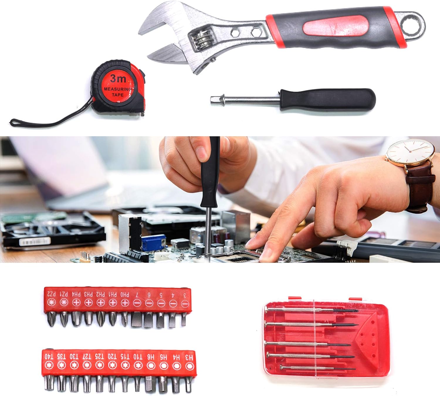 Arcwares Juego de herramientas de aluminio de 799 piezas, color plateado, juego de herramientas de mano para el hogar, con cinturón de herramientas, regalo en el día del padre (negro)