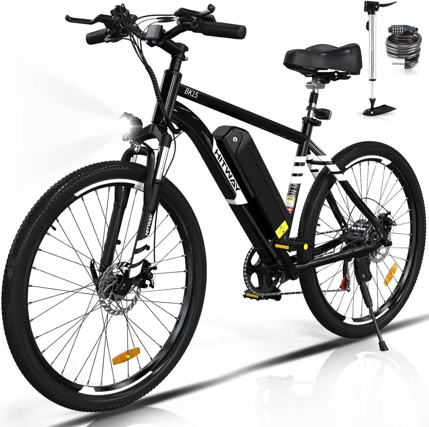 HITWAY - Bicicleta eléctrica para Adultos, Bicicleta E de 26 Pulgadas, 500 W, Bicicleta eléctrica extraíble, 36 V/12 Ah Bicicleta de montaña, Nieve, Playa, con 7 Engranajes-manteles