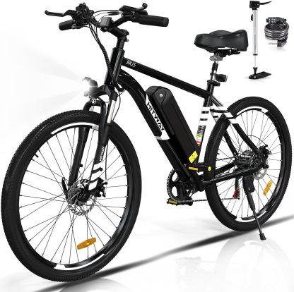 HITWAY - Bicicleta eléctrica para Adultos, Bicicleta E de 26 Pulgadas, 500 W, Bicicleta eléctrica extraíble, 36 V/12 Ah Bicicleta de montaña, Nieve, Playa, con 7 Engranajes-manteles