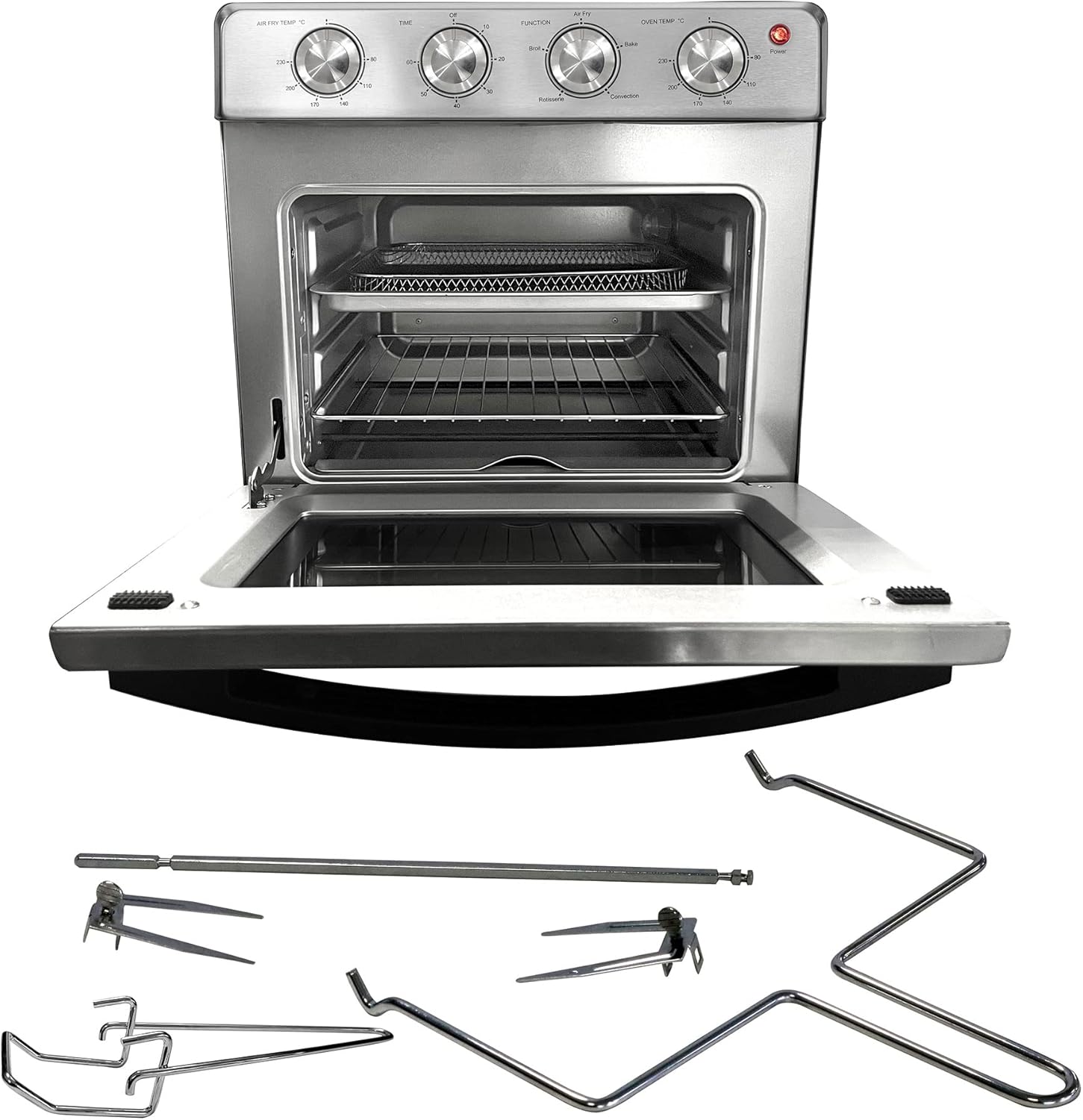 Horno Freidora de Aire Koblenz de 25 Litros, 7 en 1 Fríe sin Aceite, Asa, Gratina, Dora, Tuesta, Calienta, Rostiza, 7 accesorios, 1400 W, Control con Perilla, acero inoxidable (HFKM-1400 IN)