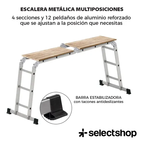 Escalera Plegable Metálica Multiposiciones 12 Peldaños 3.7m