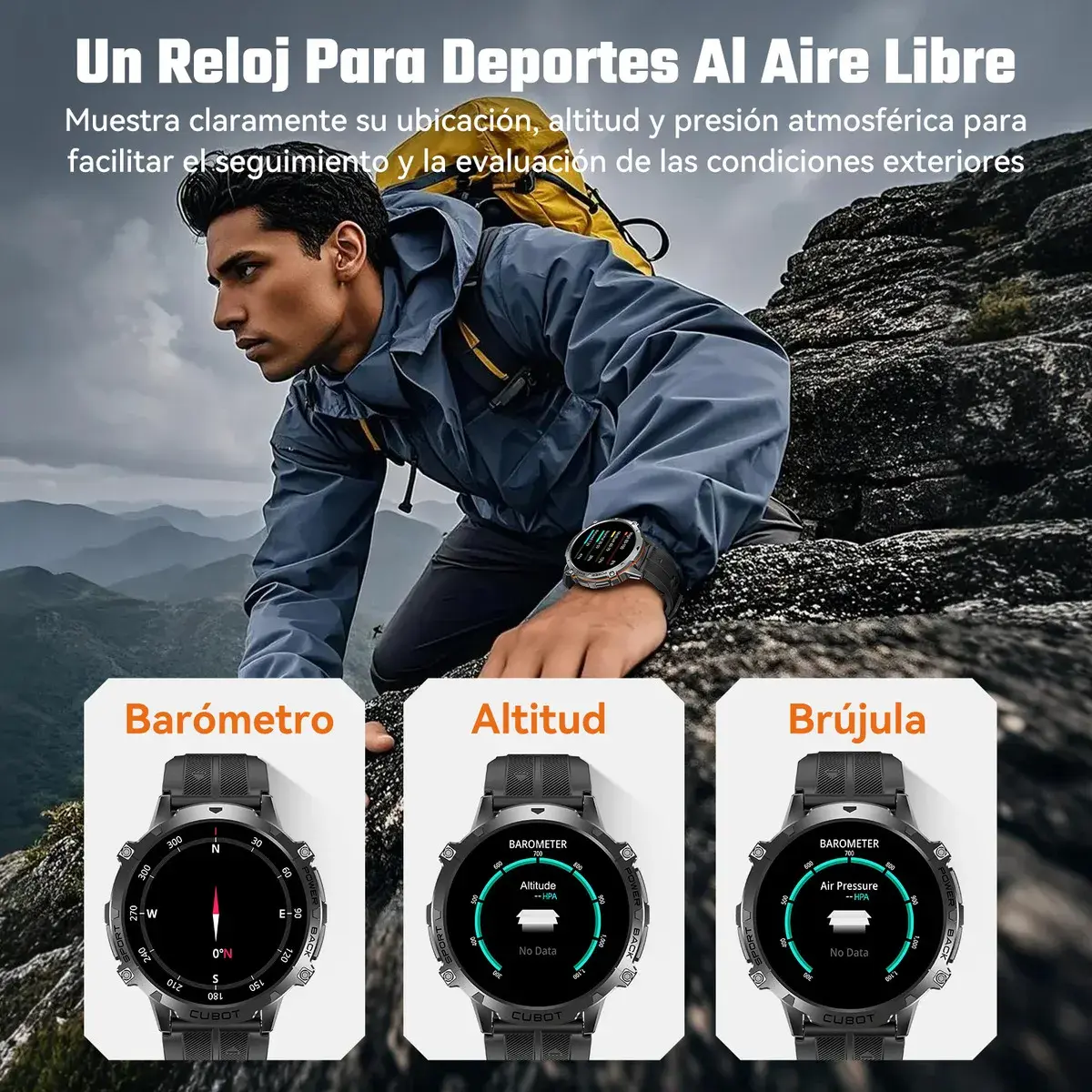 CUBOT X3 Reloj inteligente Cubot X3 Smartwatch con Llamadas y IA ChatGPT 100 Días Batería Resistente Agua Reloj Militar​ para Hombre Negro A