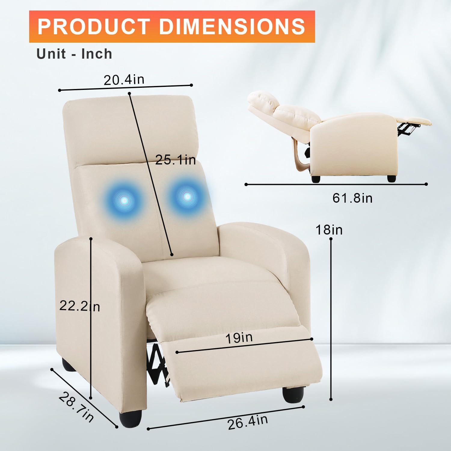 Silla reclinable para sala de estar, sala de cine en casa, sofá individual Winback, sillón reclinable de masaje, silla de lectura, silla reclinable moderna, fácil descanso con respaldo acolchado de tela (tela beige)