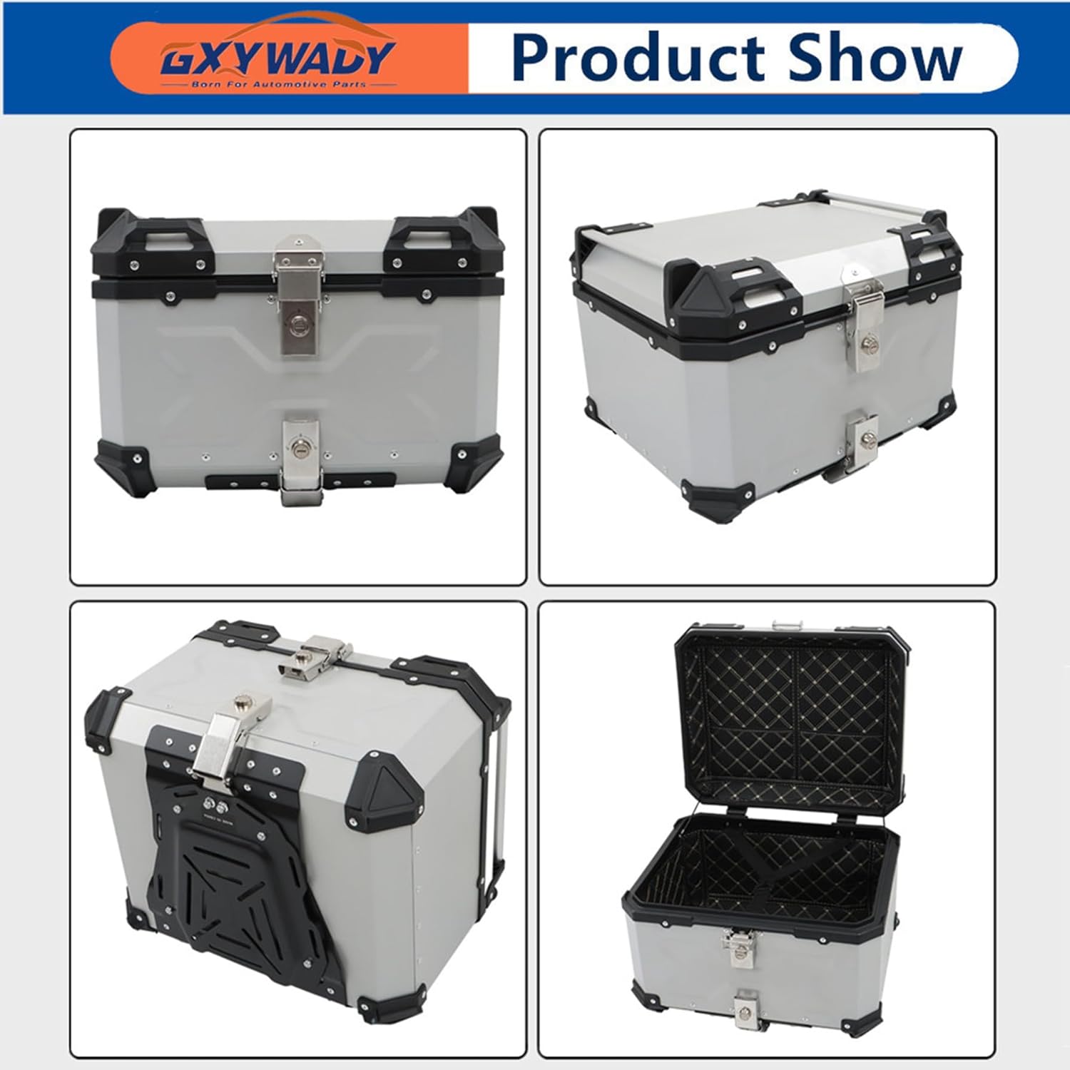 GXYWADY - Carcasa superior para motocicleta, 55L-X, color plata, aleación de aluminio, caja trasera para motocicleta, con espacio amplio y aspecto fresco, caja trasera para maletero de motocicleta,