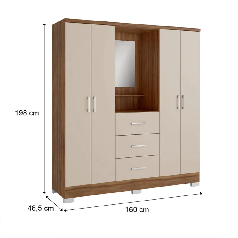 Closet armario 160cm 4 puertas 3 cajones en MDP Freijo con Beige