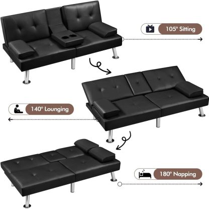 Yaheetech - Sofá Cama Convertible Ajustable, Moderno sillón reclinable de Piel sintética Reversible, sofá Cama Plegable, reposabrazos extraíbles, portavasos, 3 ángulos, Capacidad de 700 Libras, Color