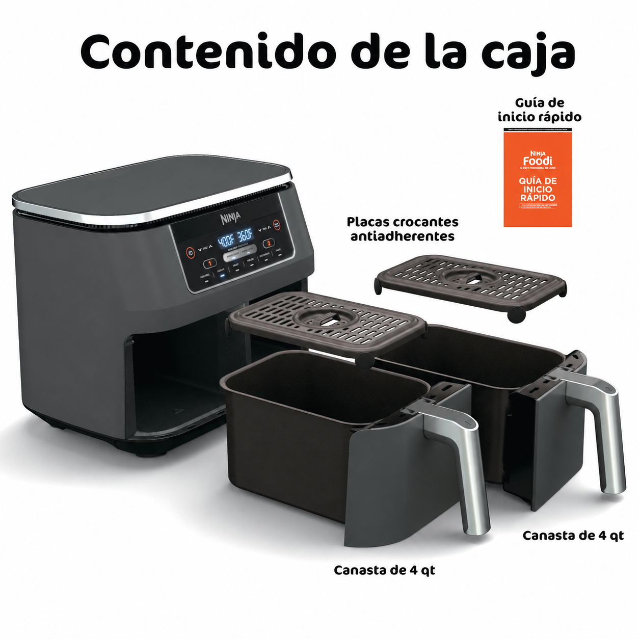 NINJA Foodi DZ201 Freidora de Aire 8 QT, 6 en 1, DualZone, con 2 Cestas Independientes | Match Cook, Smart Finish, Freír al Aire, Asar, Hornear, Recalentar y Deshidratar