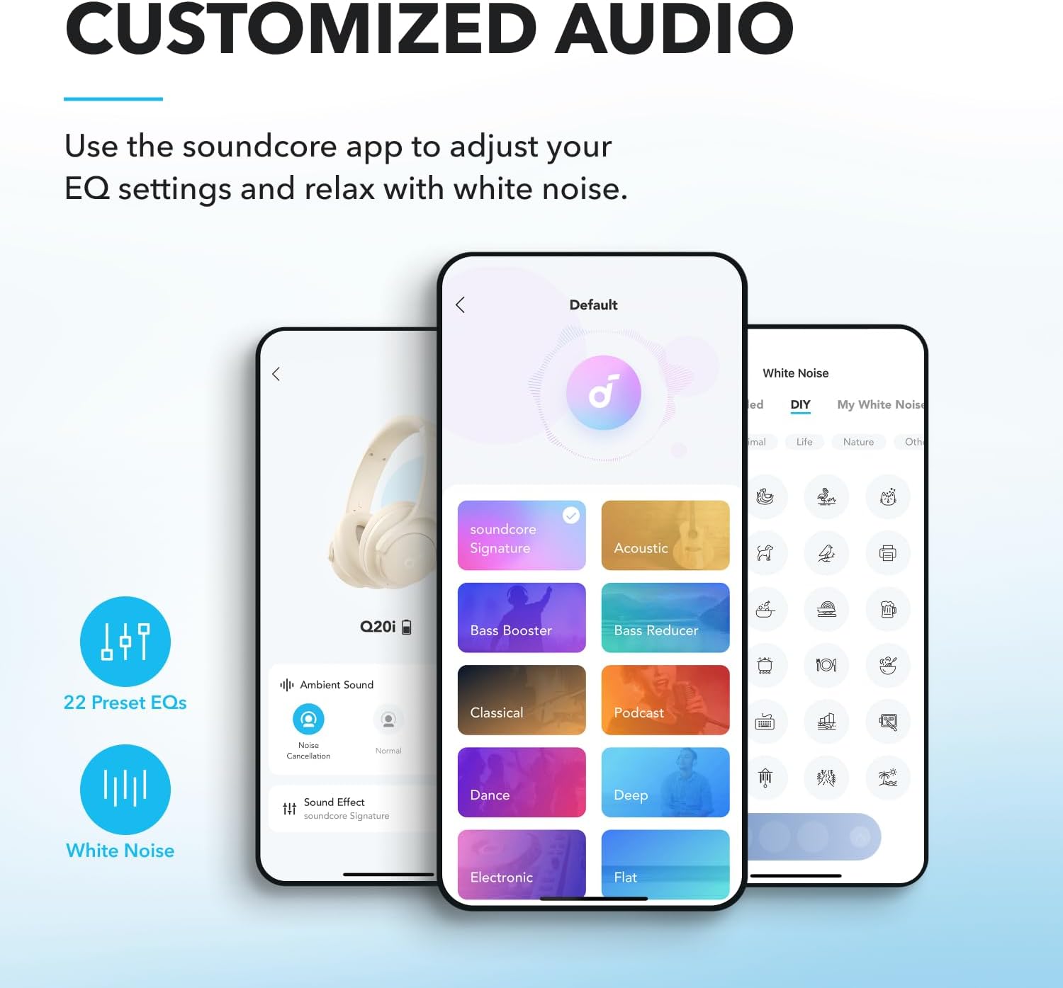 Soundcore Audífonos Inalámbricos Diadema Q20i, Cancelación de Ruido Activa Híbrida, Bluetooth, 40H ANC, Alta Resolución, Big Bass, App, Transparencia, Viajes