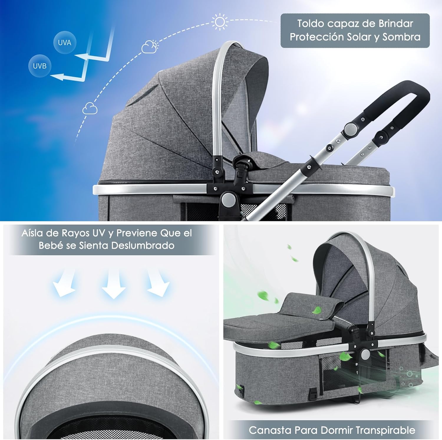 VANGUA Carriola para Bebé con Diseño de Amplia Vista, Llantas de Caucho a Prueba de Explosiones, Sistema de Amortiguadores Atenuantes, Asiento con Dirección Ajustable, Reclinable Multi Posición, Toldo Protector Solar, Ventana de Ventilación, Estructura