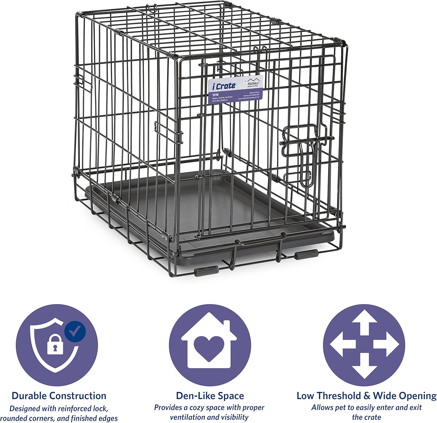 MidWest Homes for Pets - Jaula para perros XL | Jaula para perros MidWest iCrate de metal plegable con doble puerta con panel divisor, protege los pies y bandeja para perros a prueba de fugas | 48 pulgadas de largo x 30 de ancho x 33 pulgadas de alto, raz