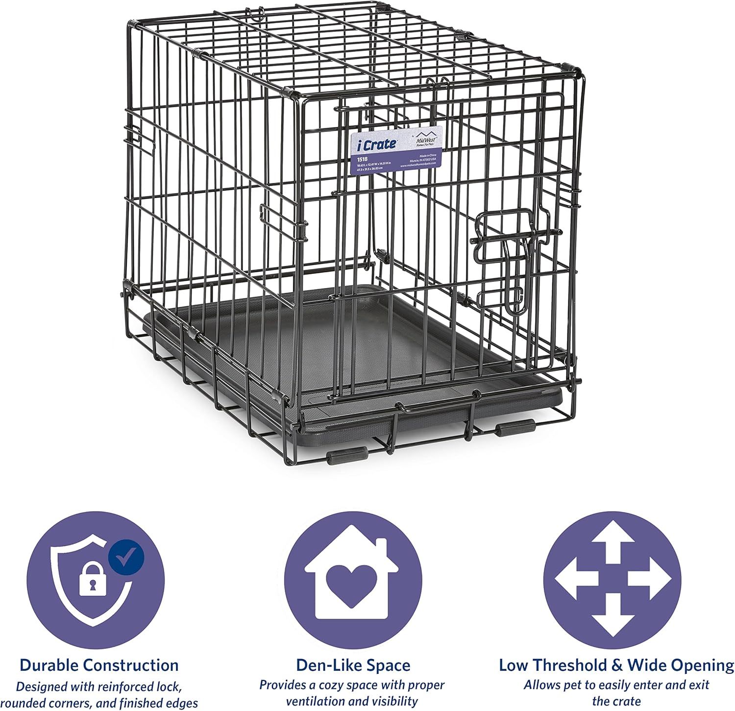 MidWest Homes for Pets - Jaula para perros XL | Jaula para perros MidWest iCrate de metal plegable con doble puerta con panel divisor, protege los pies y bandeja para perros a prueba de fugas | 48 pulgadas de largo x 30 de ancho x 33 pulgadas de alto, raz