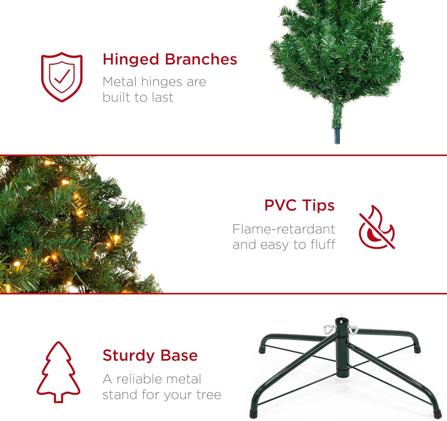Best Choice Products - Árbol de Navidad Artificial de Abeto preiluminado de 7 pies para el hogar, Oficina, decoración de Fiesta con 550 Luces incandescentes, 1346 Puntas de Rama, fácil Montaje
