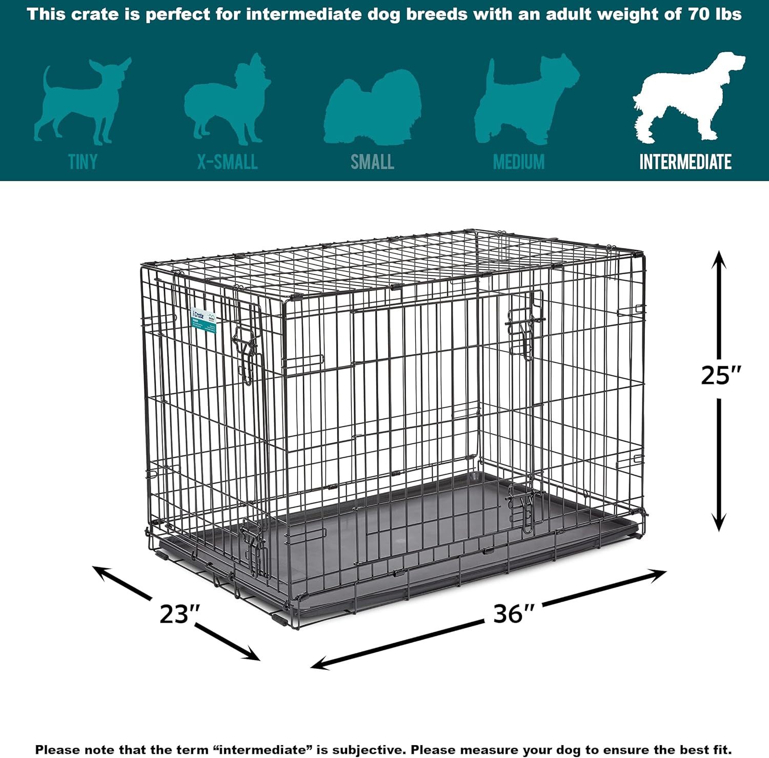 MidWest Homes for Pets - Jaula para perros XL | Jaula para perros MidWest iCrate de metal plegable con doble puerta con panel divisor, protege los pies y bandeja para perros a prueba de fugas | 48 pulgadas de largo x 30 de ancho x 33 pulgadas de alto, raz