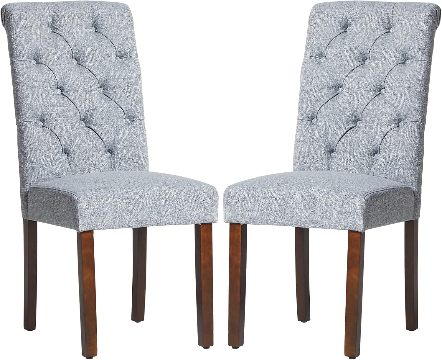 COLAMY - Juego de 6 sillas de Comedor con Botones y tapizadas, con Patas de Madera Maciza y Asiento Acolchado para Comedor, Cocina, Color Gris