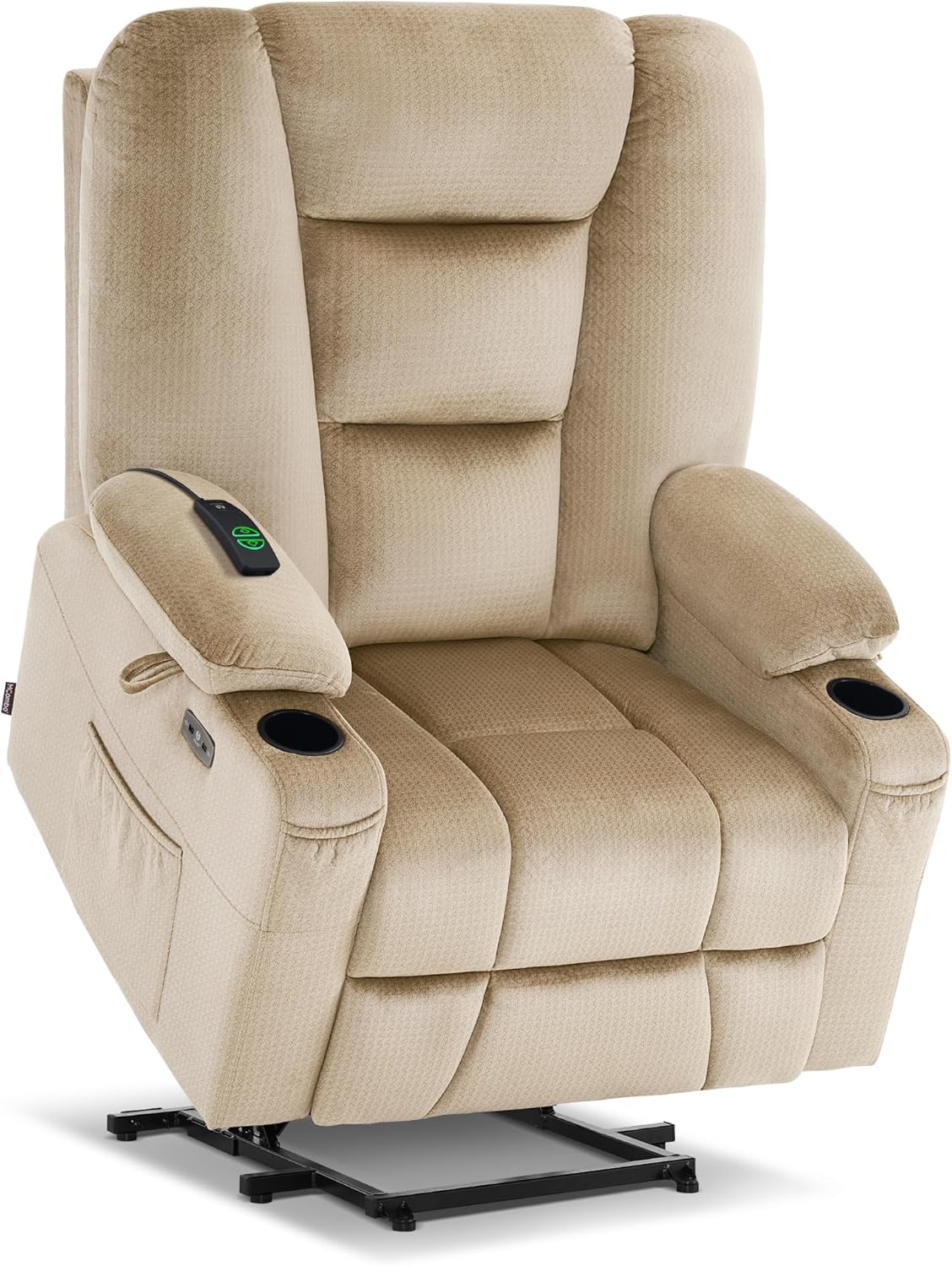 MCombo - Sofá reclinable con elevación de potencia grande con masaje y calor para personas mayores grandes y altas, 3 posiciones, portavasos y puertos USB, tela 7549 (grande, beige)