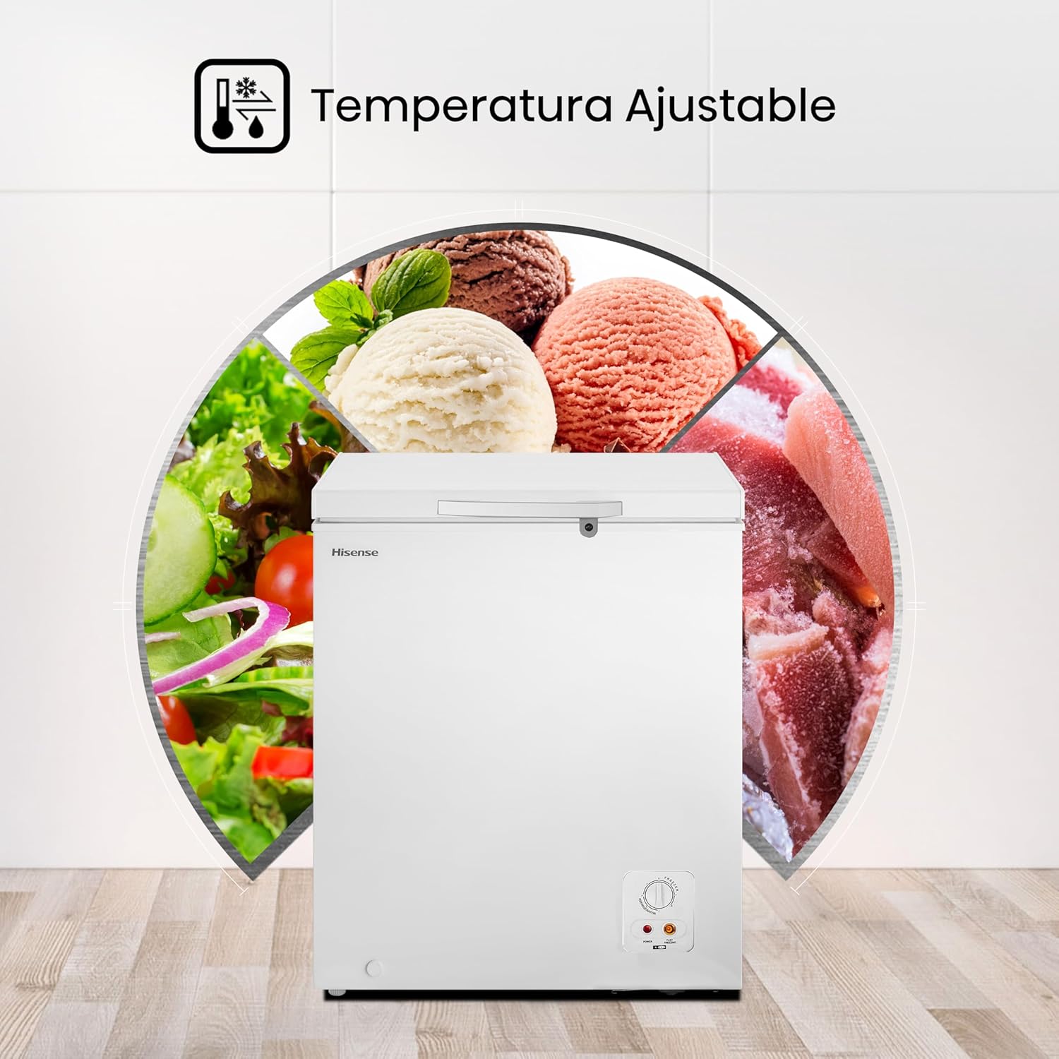 Hisense FC50D6AWX Congelador, 5 pies cúbicos, Temperatura ajustable, Fast Freeze, Cerradura de seguridad, 62x56x85cm(AnchoxLargoxAlto), Blanco