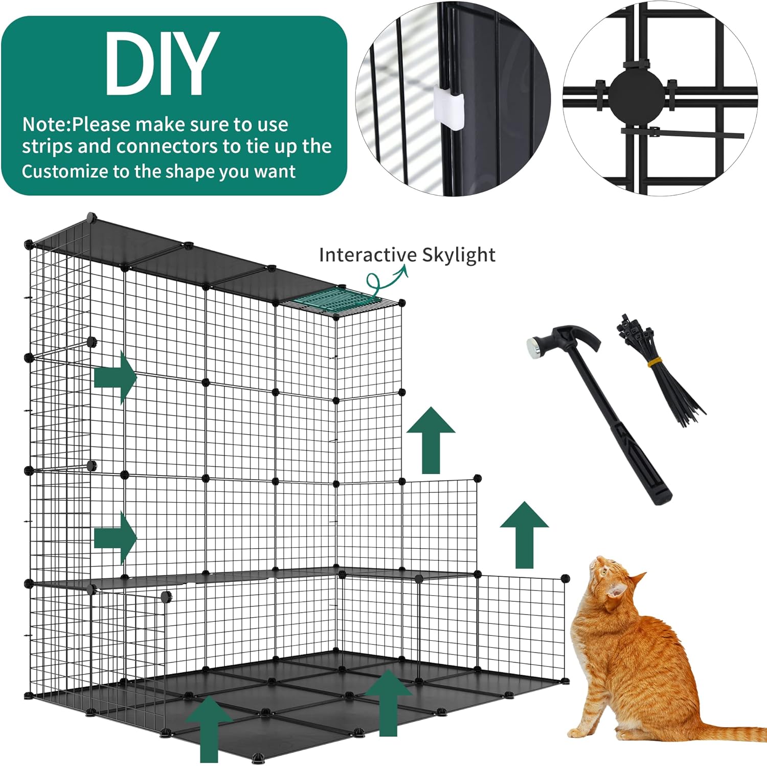 YITAHOME - Jaula Grande para Gatos con Cubo de Almacenamiento, Caja para Interiores de Metal con Hamaca para múltiples Mascotas, 4 Niveles de Perrera de Gato Negro, 140 x 140 x 140 cm