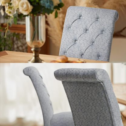 COLAMY - Juego de 6 sillas de Comedor con Botones y tapizadas, con Patas de Madera Maciza y Asiento Acolchado para Comedor, Cocina, Color Gris