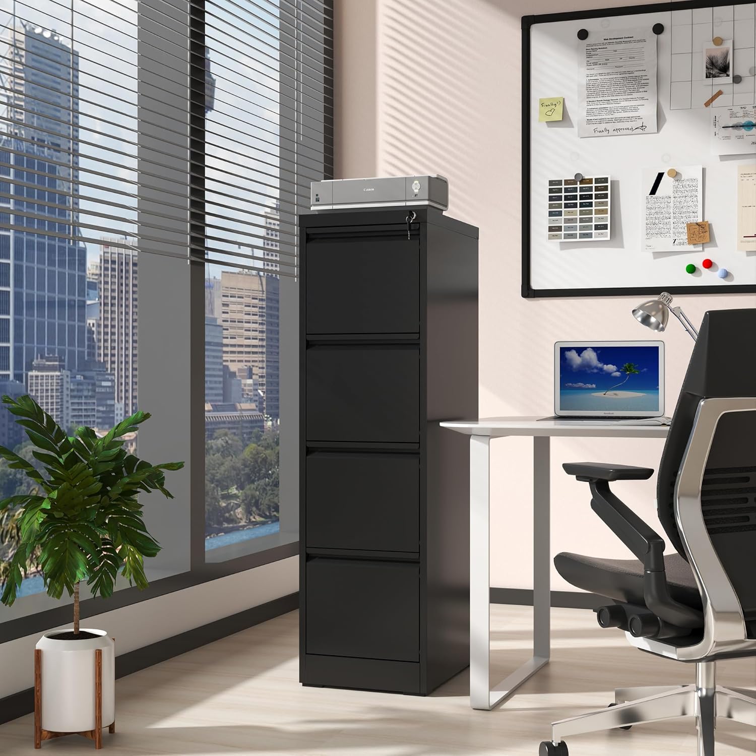 AQY - Archivador vertical de 4 cajones con cerradura, archivador vertical de metal para oficina en casa, archivadores de 18 pulgadas de profundidad para colgar carpetas legales o tamaño carta,
