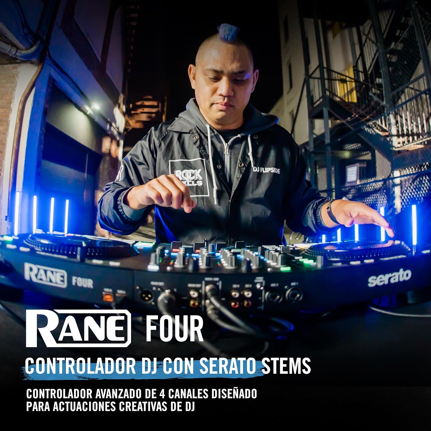 Rane FOUR Controlador DJ Stems Avanzado, 4 Canales - Jog Wheels de 8.5" + Displays, Mezclador DJ con FX Internos, Serato DJ Pro + Pitch 'n Time DJ
