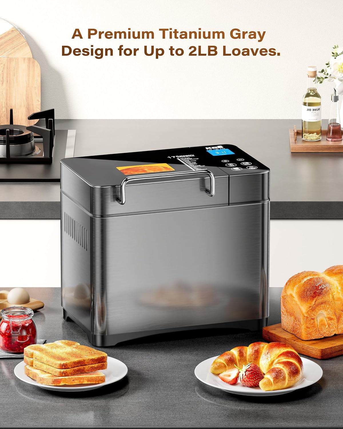 Panificadora Automática KBS de 2 lb, 710W, 17 Programas, Dispensador Automático de Frutos Secos y Temporizador de 15 Horas