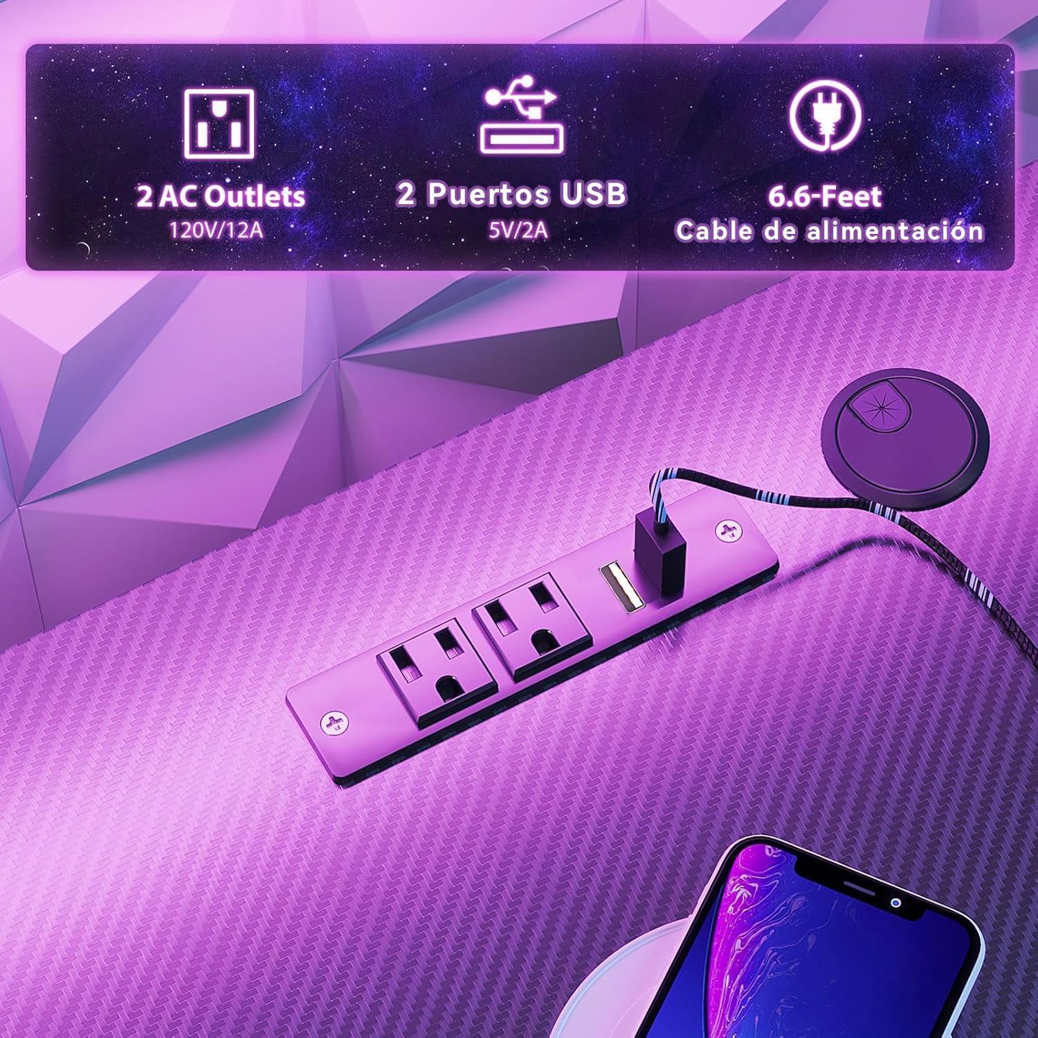 🎧SAFONUS Escritorio Gamer RGB 1M con Luces LED, Soporte para Monitor | 🎮Enchufes Integrados, Gancho para Audífonos, Superficie de Fibra de Carbono Impermeable, Mesa para PC Gaming Negra
