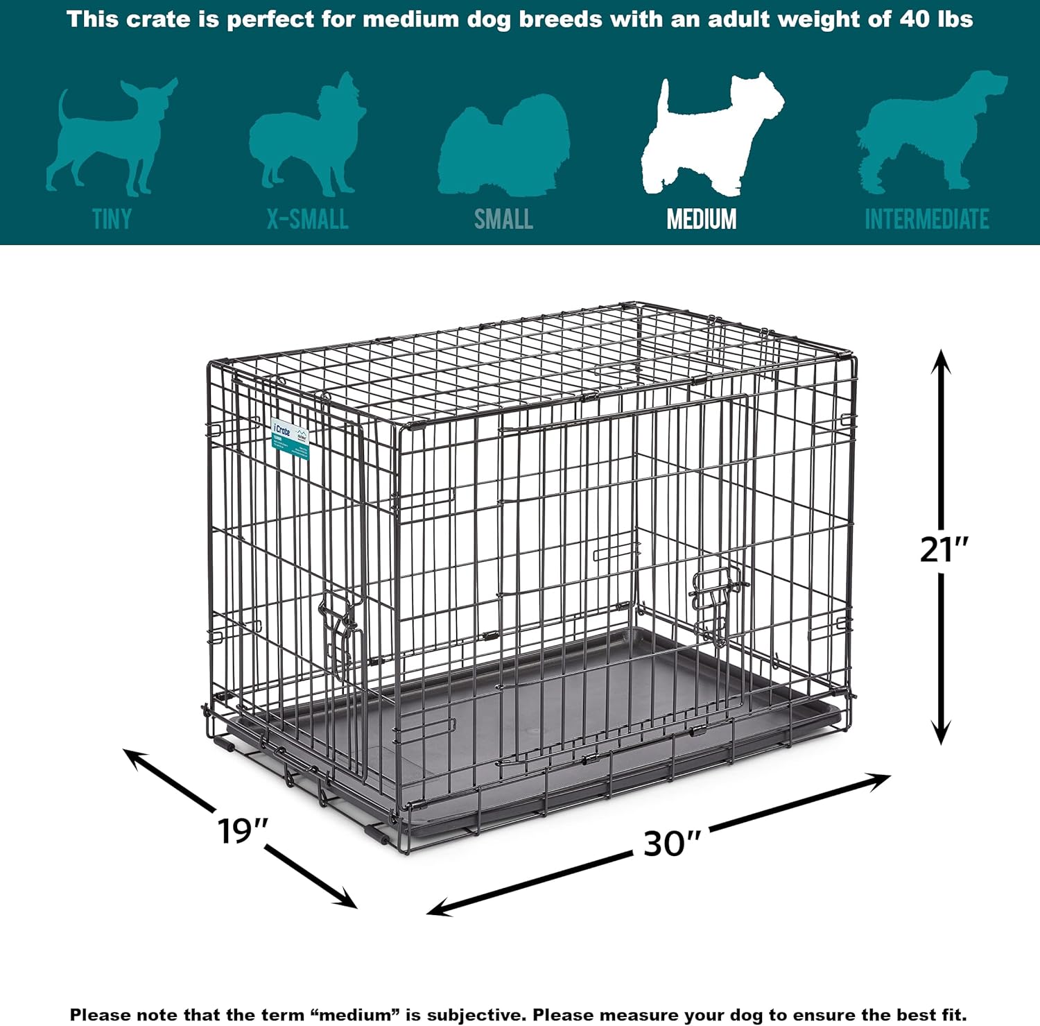 MidWest Homes for Pets - Jaula para perros XL | Jaula para perros MidWest iCrate de metal plegable con doble puerta con panel divisor, protege los pies y bandeja para perros a prueba de fugas | 48 pulgadas de largo x 30 de ancho x 33 pulgadas de alto, raz