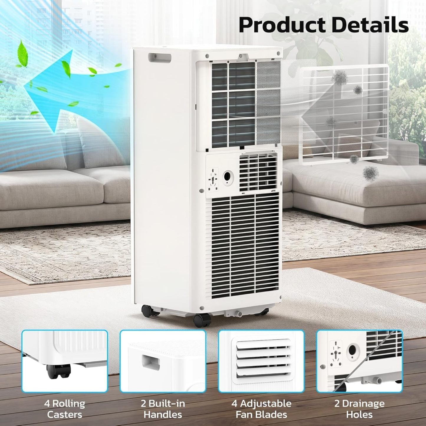 ❄️ Aire Acondicionado Portátil 8000/10000 BTU | Climatizador Portátil para 350–450 ft² | Control Remoto | Pantalla LED | 4 Modos | Temporizador 24H | Fácil Instalación | Hogar y Oficina 💨