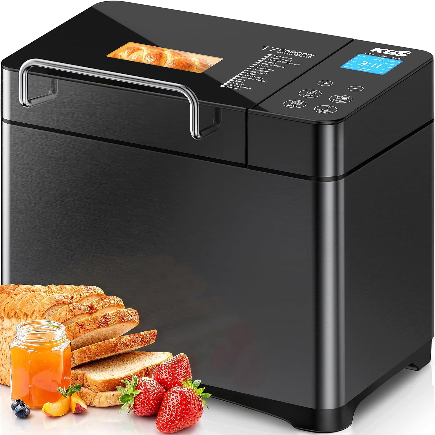 Panificadora Automática KBS de 2 lb, 710W, 17 Programas, Dispensador Automático de Frutos Secos y Temporizador de 15 Horas