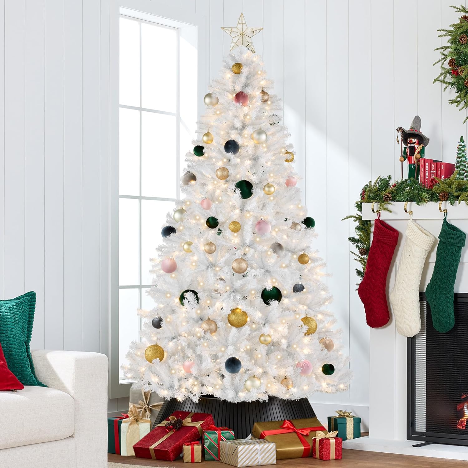 Best Choice Products - Árbol de Navidad Artificial de Abeto preiluminado de 7 pies para el hogar, Oficina, decoración de Fiesta con 550 Luces incandescentes, 1346 Puntas de Rama, fácil Montaje