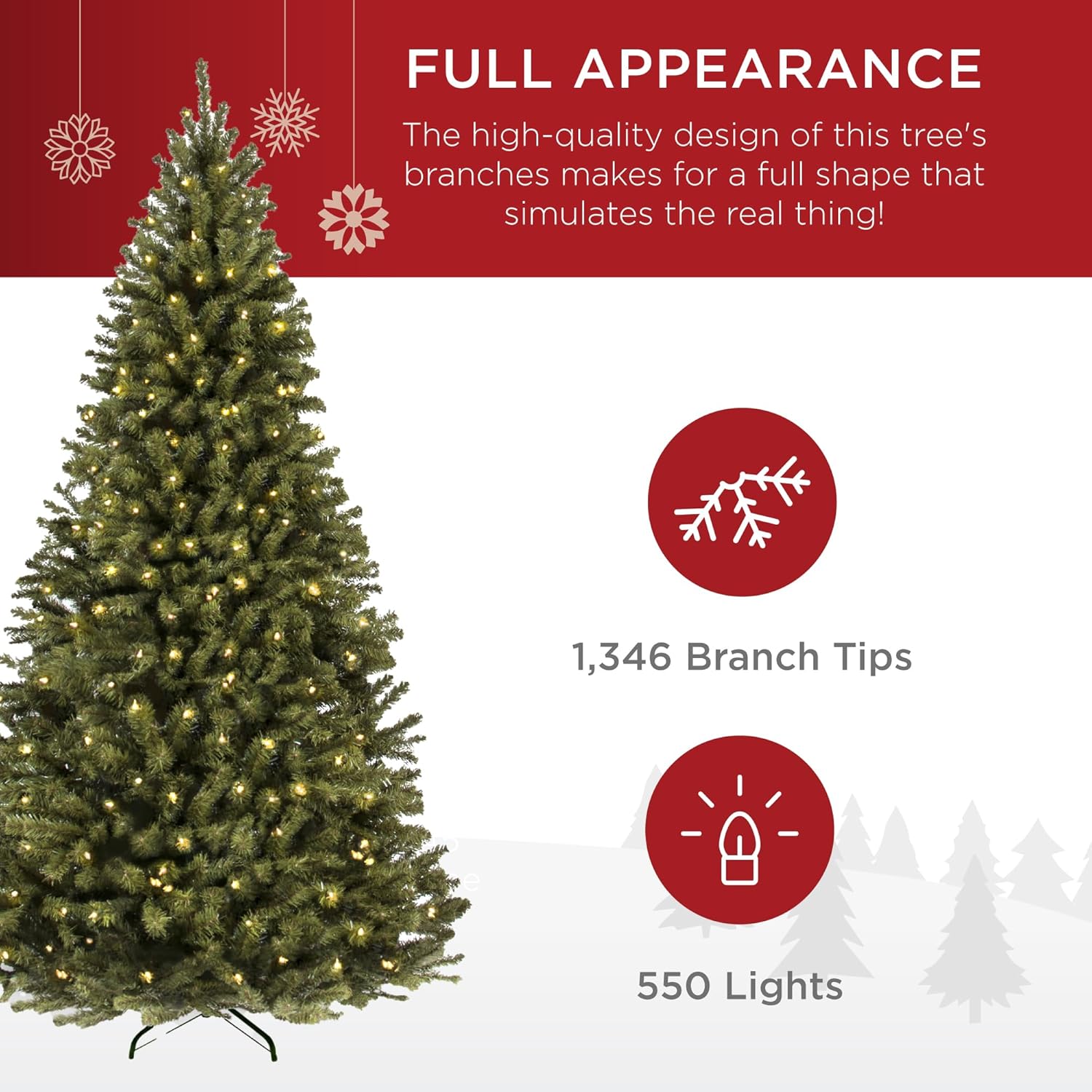Best Choice Products - Árbol de Navidad Artificial de Abeto preiluminado de 7 pies para el hogar, Oficina, decoración de Fiesta con 550 Luces incandescentes, 1346 Puntas de Rama, fácil Montaje