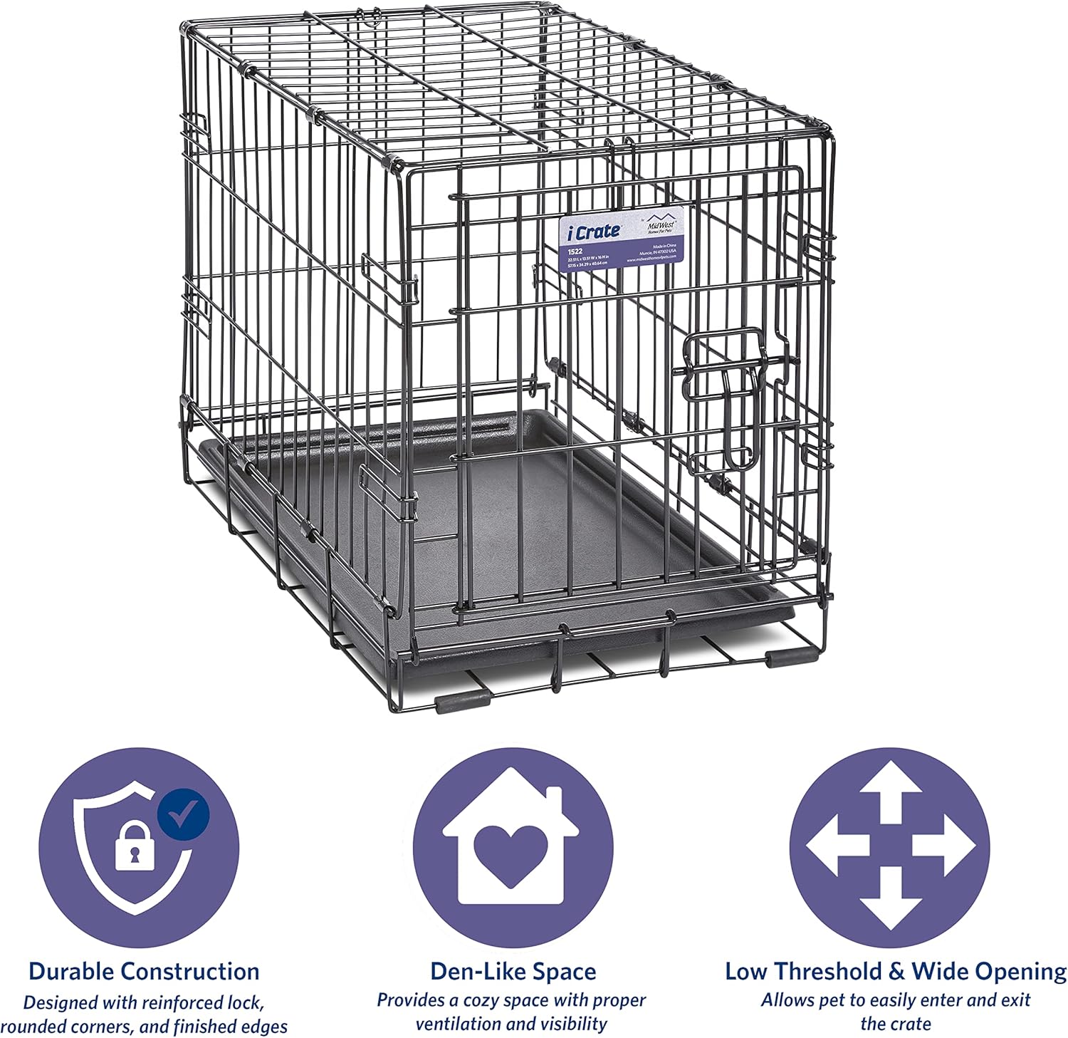 MidWest Homes for Pets - Jaula para perros XL | Jaula para perros MidWest iCrate de metal plegable con doble puerta con panel divisor, protege los pies y bandeja para perros a prueba de fugas | 48 pulgadas de largo x 30 de ancho x 33 pulgadas de alto, raz