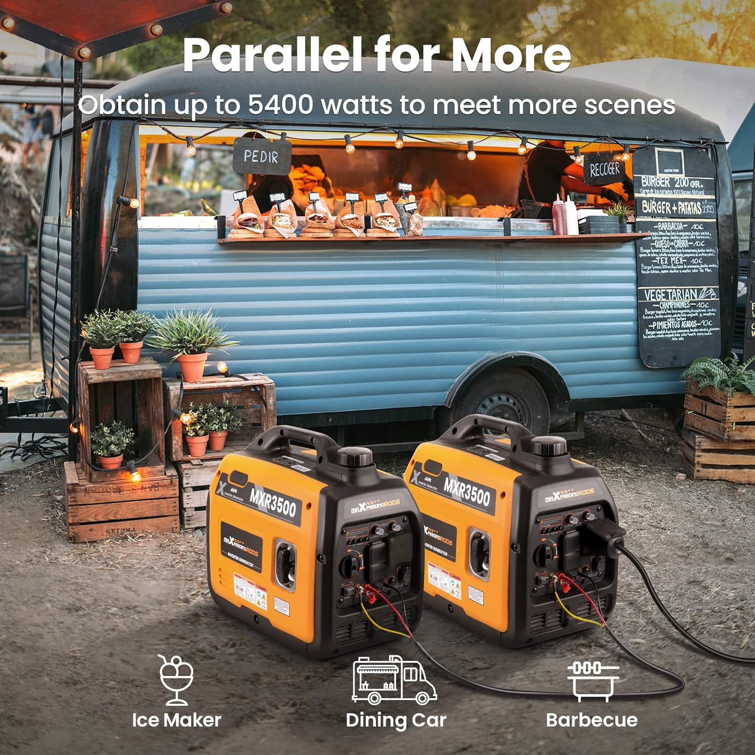 MaXpeedingrods Generador inversor portátil de 3500 W alimentado por gas, compatible con EPA, compacto y ligero para energía de respaldo en el hogar, camping al aire última intervensión, RV y remolque