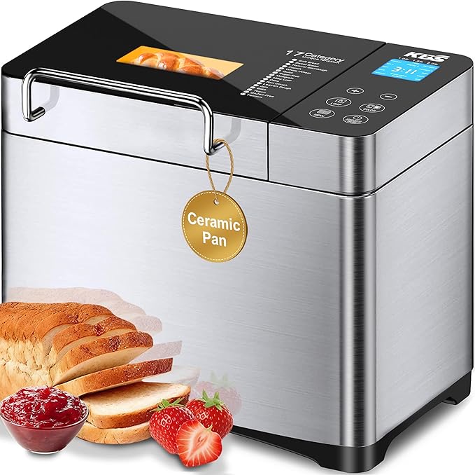 Panificadora Automática KBS de 2 lb, 710W, 17 Programas, Dispensador Automático de Frutos Secos y Temporizador de 15 Horas