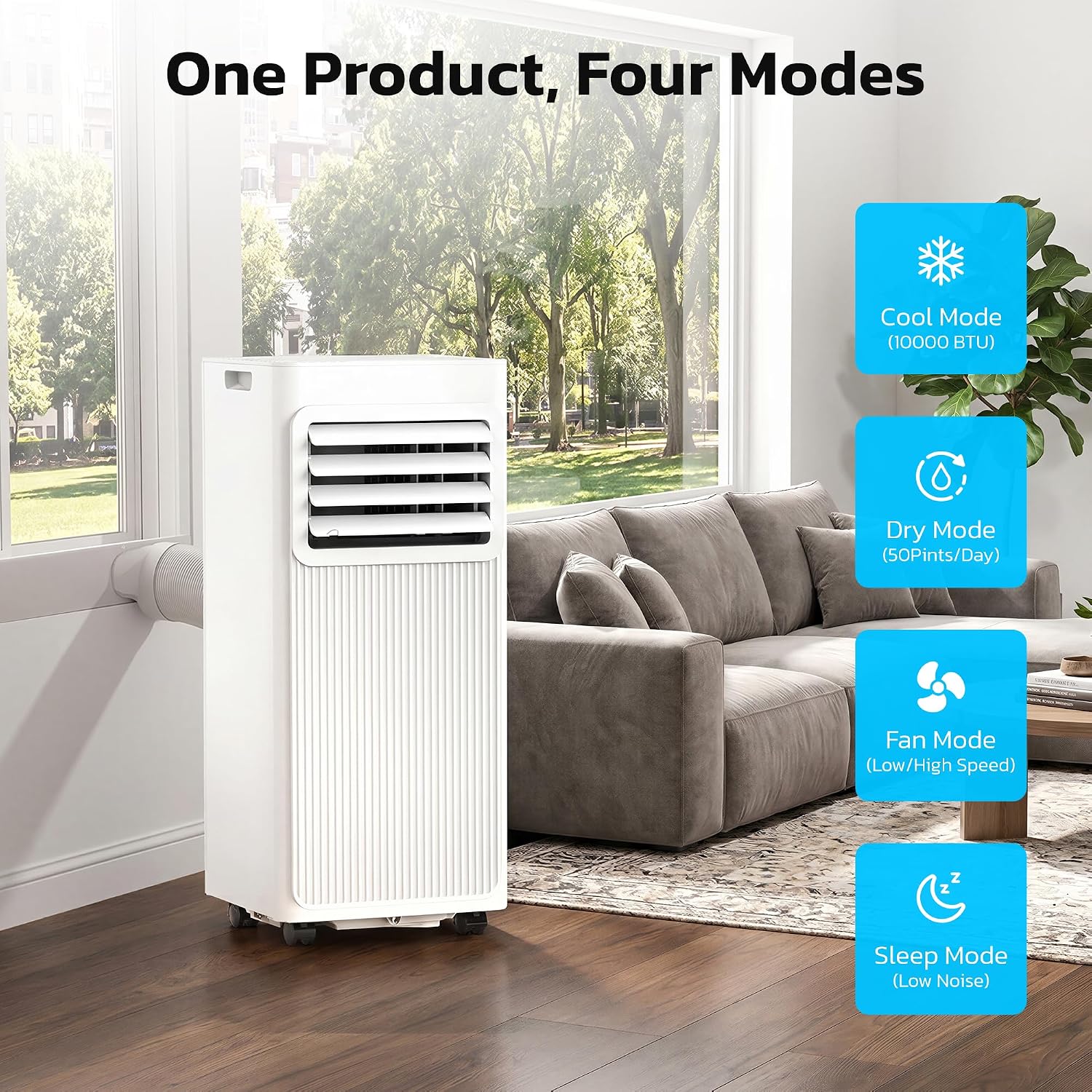 ❄️ Aire Acondicionado Portátil 8000/10000 BTU | Climatizador Portátil para 350–450 ft² | Control Remoto | Pantalla LED | 4 Modos | Temporizador 24H | Fácil Instalación | Hogar y Oficina 💨