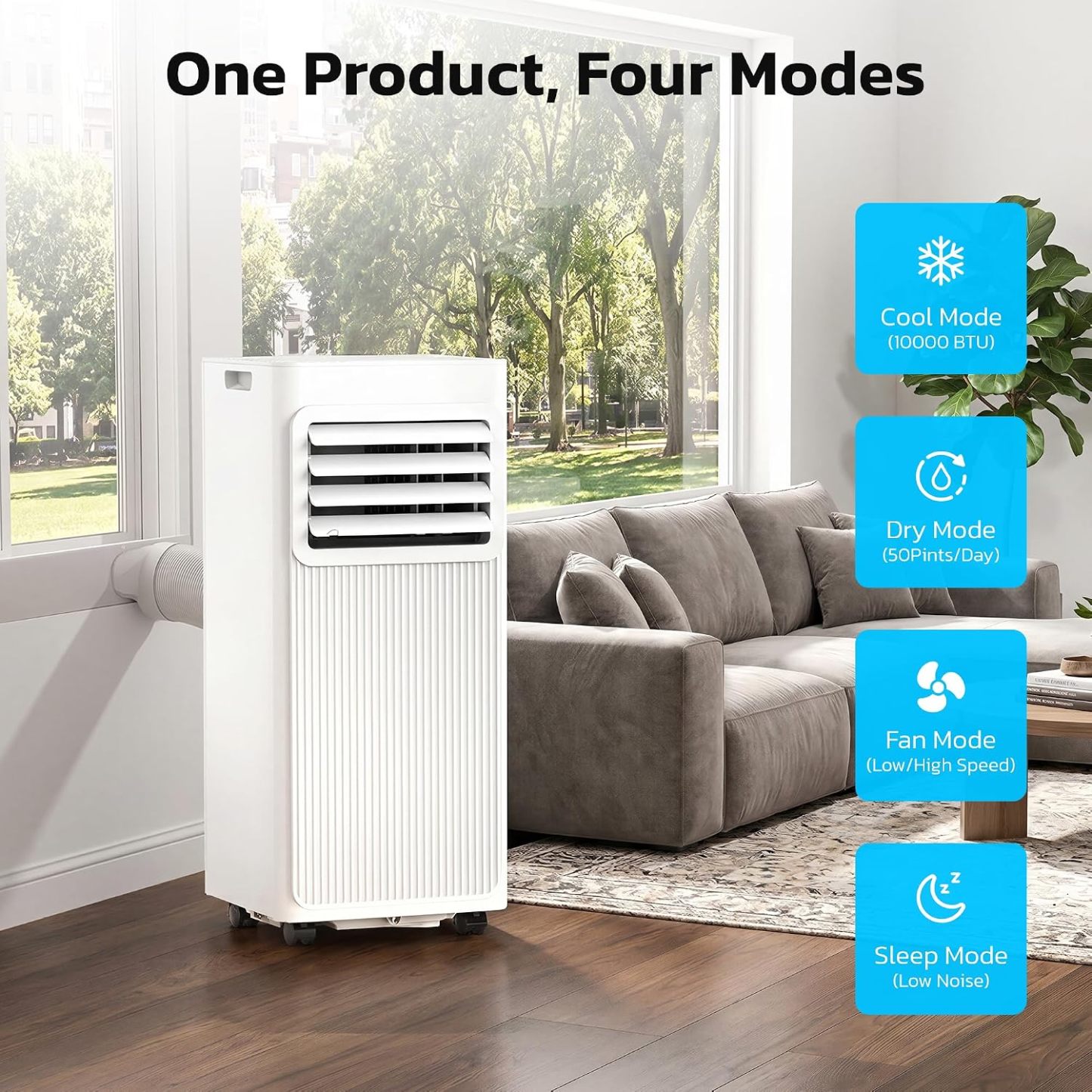 ❄️ Aire Acondicionado Portátil 8000/10000 BTU | Climatizador Portátil para 350–450 ft² | Control Remoto | Pantalla LED | 4 Modos | Temporizador 24H | Fácil Instalación | Hogar y Oficina 💨