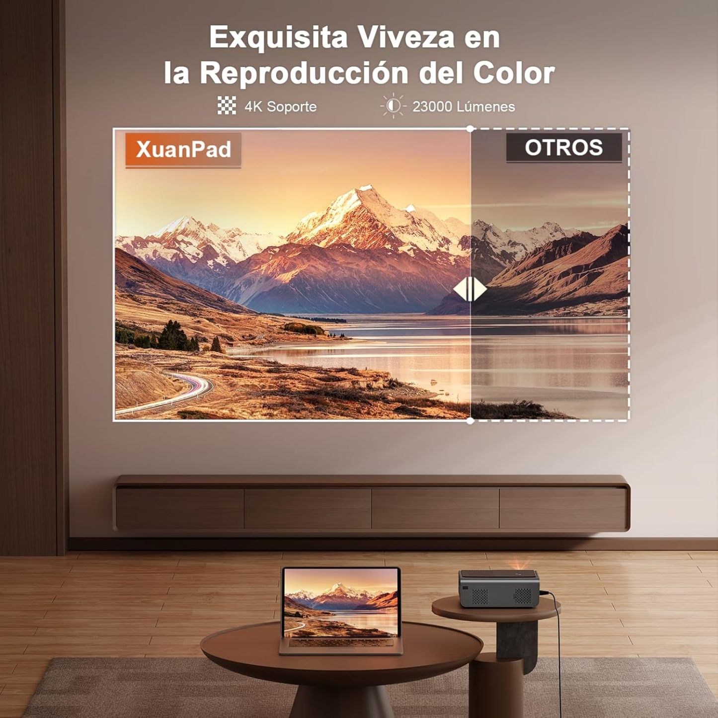 【AI Auto Focus & Keystone】 Proyector 4K Soporte, XuanPad Proyector Bluetooth WiFi6, 26000L 1080P Proyector Portatil Inteligente, Proyector para Cine en Casa con trípode para iOS/Android/TV Stick