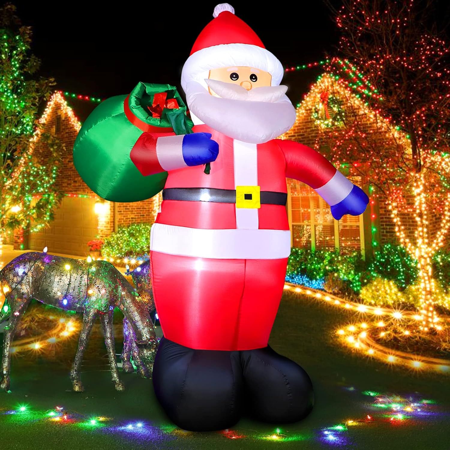 2.5M Enorme Papá Noel inflables de Navidad de para decoración al aire libre para patio, Bolsa de regalo de Santa Claus de Navideño para exterior, luces LED incorporadas, IP44 impermeable, para jardín
