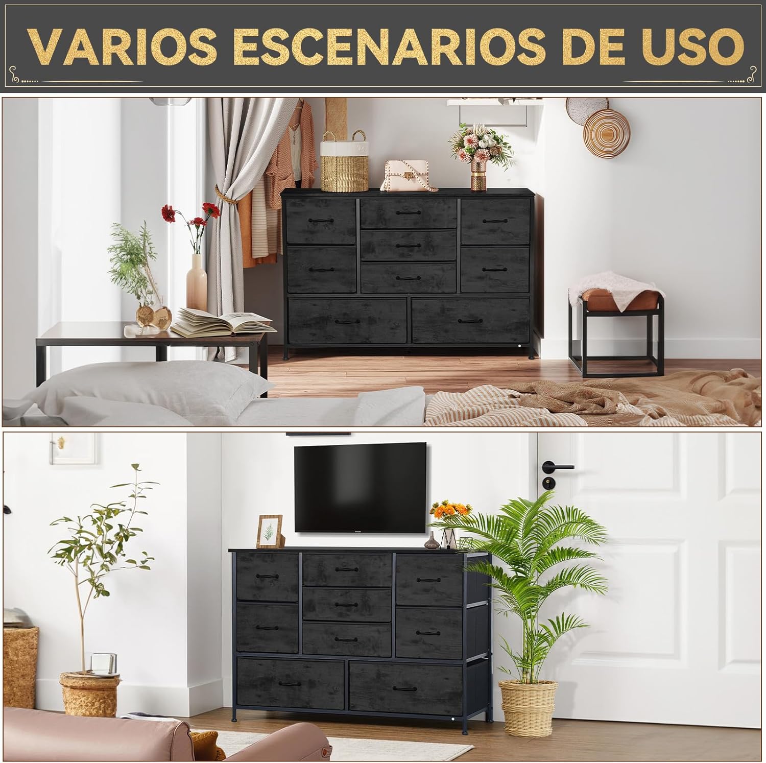 FURRIFIC Cómoda Gran Capacidad de 9 Cajones,115 * 75 * 35cm,Cajonera para Recamara,Ropa,Hogar Y Oficina,Organizador Cajonera de Estructura Metal con Cajones de Tela en 3 Tamaños