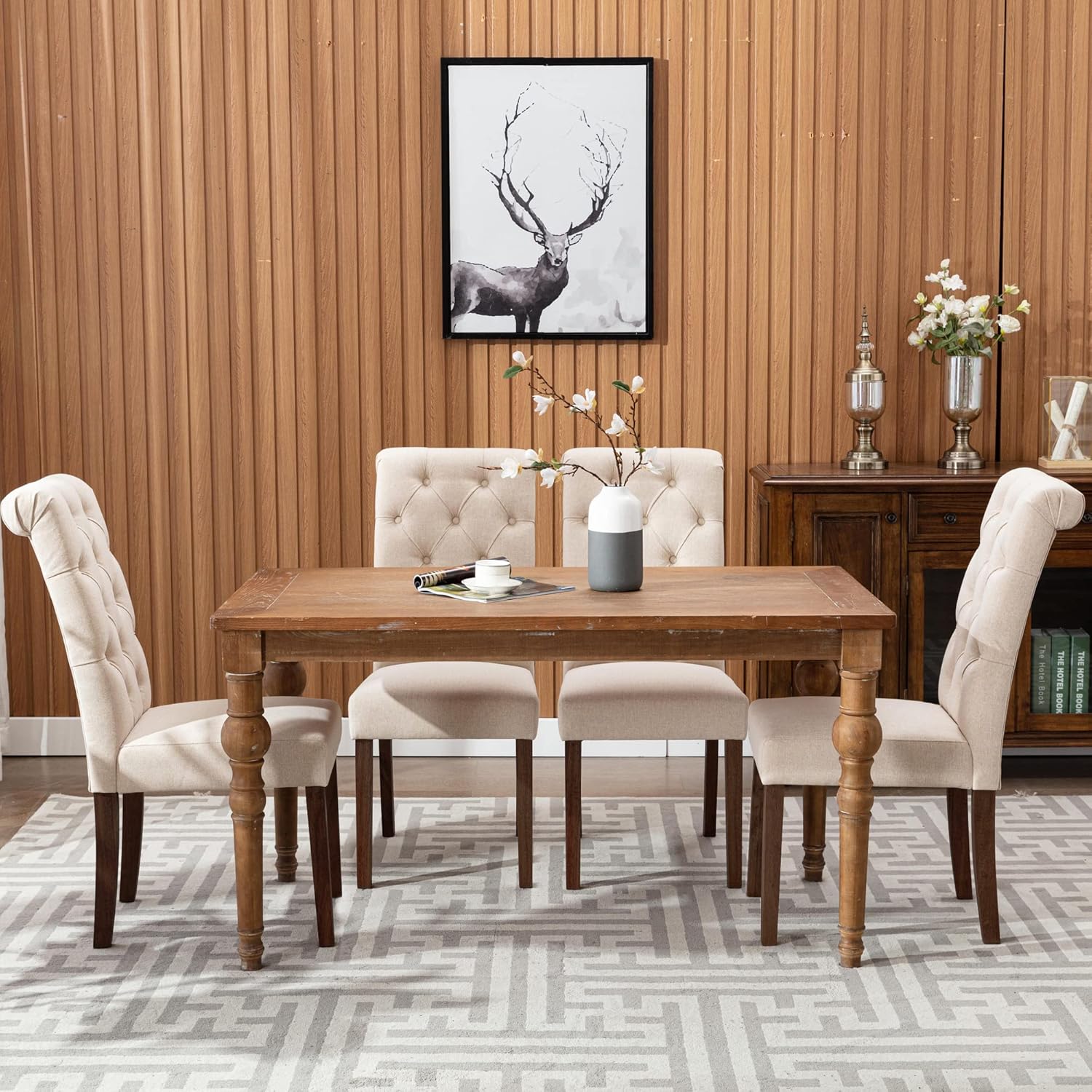 COLAMY - Juego de 6 sillas de Comedor con Botones y tapizadas, con Patas de Madera Maciza y Asiento Acolchado para Comedor, Cocina, Color Gris