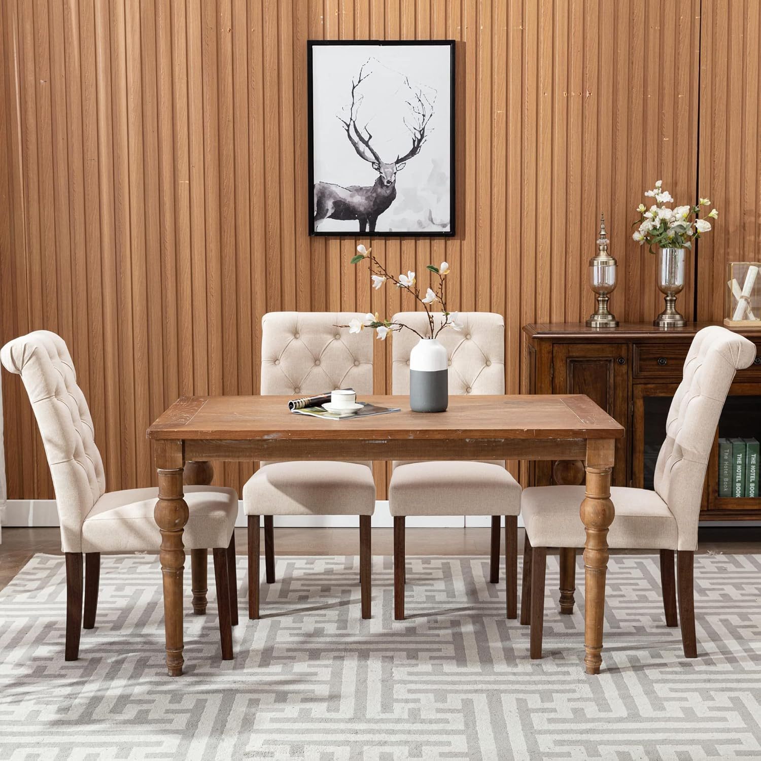 COLAMY - Juego de 6 sillas de Comedor con Botones y tapizadas, con Patas de Madera Maciza y Asiento Acolchado para Comedor, Cocina, Color Gris