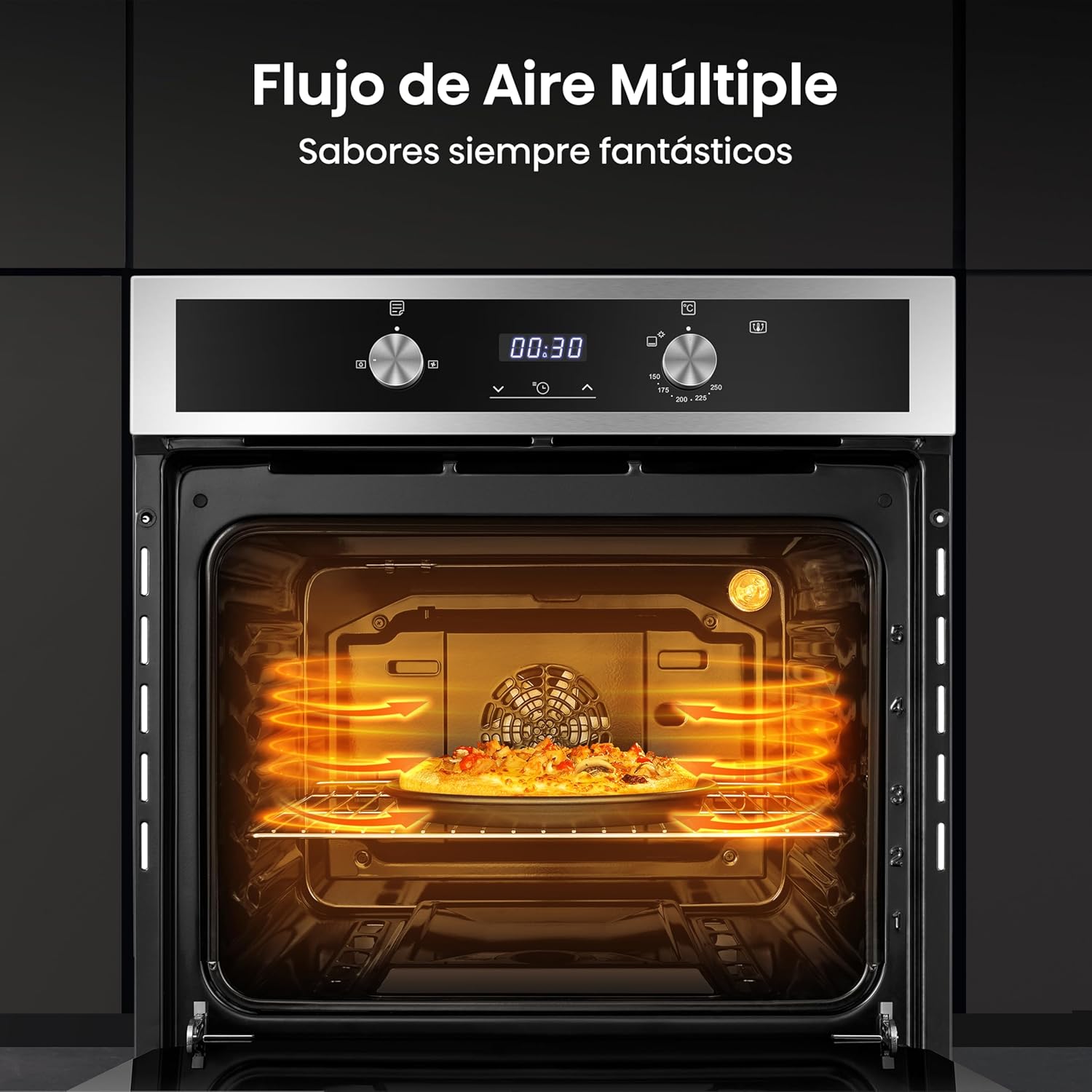 Hisense Horno de gas empotrable 67L, parrilla de gas, flujo de aire múltiple, temperatura precisa, puerta extraíble de fácil limpieza, temporizador, HGO602BS