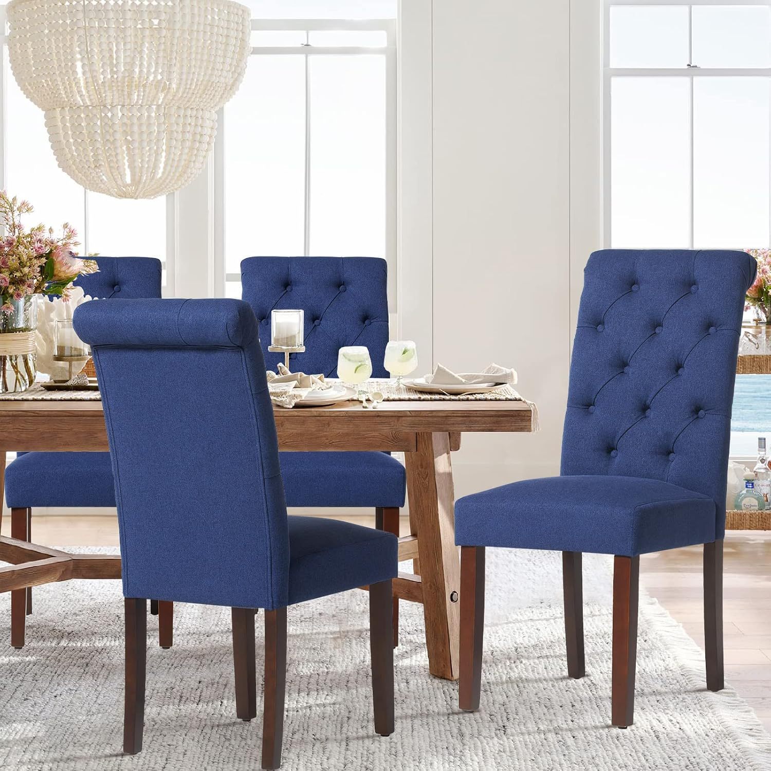 COLAMY - Juego de 6 sillas de Comedor con Botones y tapizadas, con Patas de Madera Maciza y Asiento Acolchado para Comedor, Cocina, Color Gris