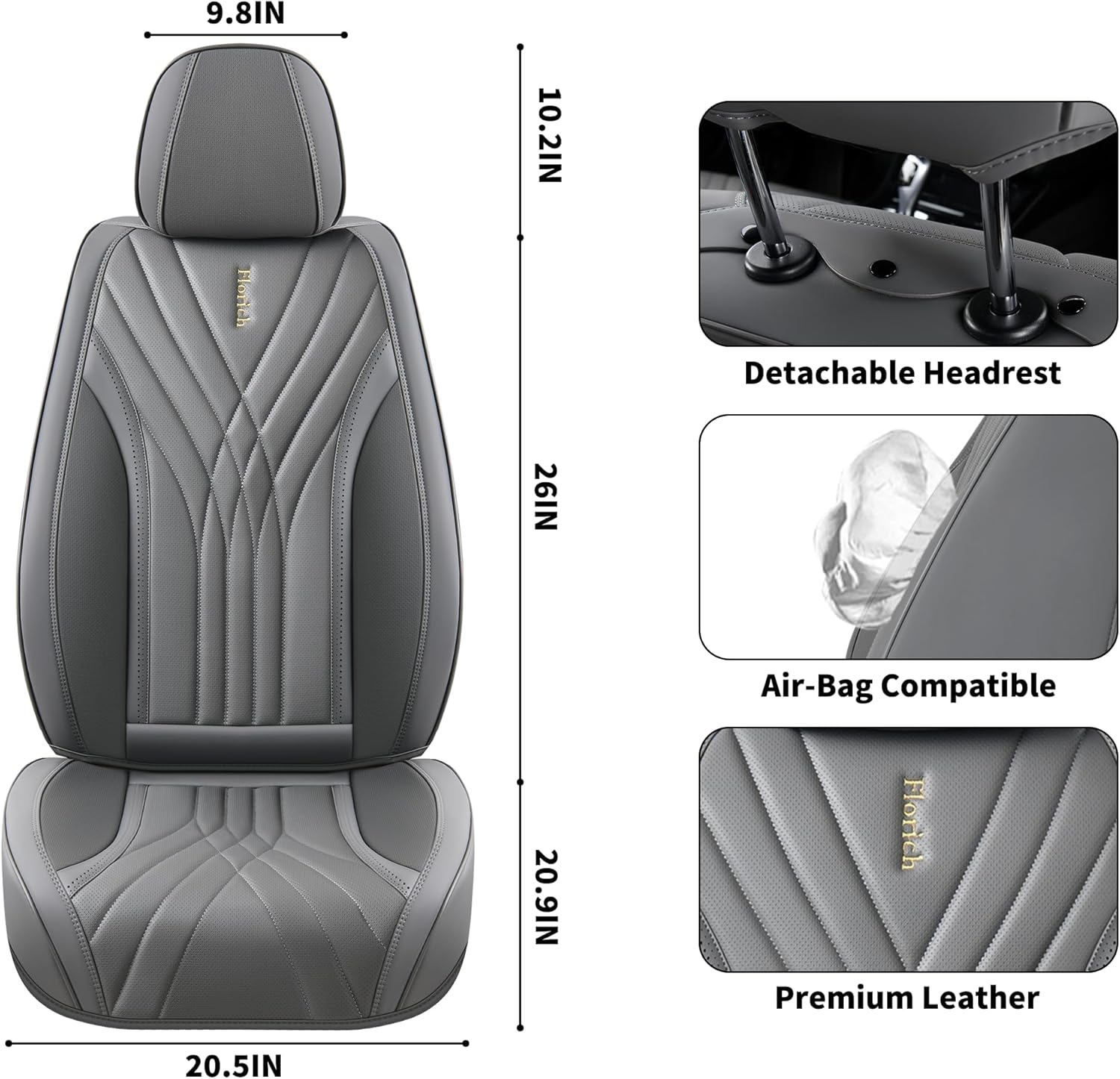 FLORICH - Juego completo de fundas de asiento de piel, fundas universales para 5 asientos, protector de asiento de coche, cojín de piel para asiento de coche, fundas de asiento de automóvil marrones,