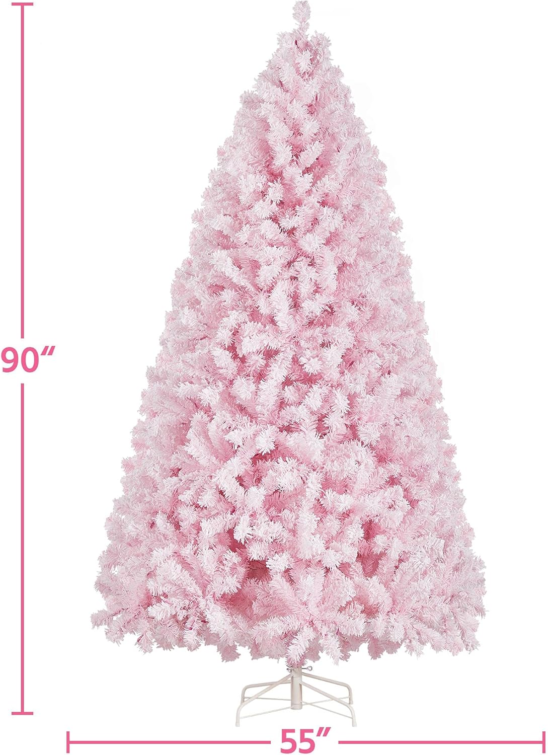 Yaheetech Árbol de Navidad artificial preiluminado de 6 pies con luces incandescentes blancas cálidas, árbol de Navidad con 820 puntas de rama, 250 luces incandescentes y soporte plegable, color rosa