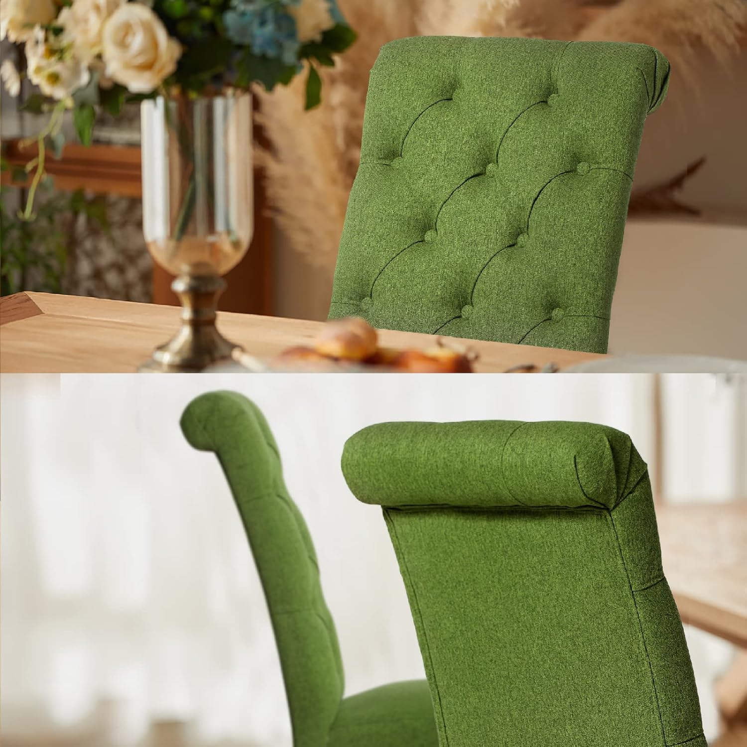 COLAMY - Juego de 6 sillas de Comedor con Botones y tapizadas, con Patas de Madera Maciza y Asiento Acolchado para Comedor, Cocina, Color Gris