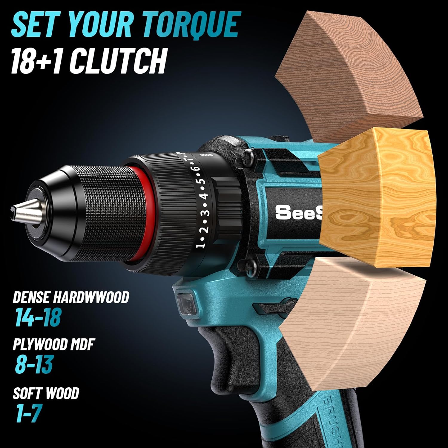 SEESII - Taladro inalámbrico y destornillador de impacto de 21 V máximo, kit combinado de herramientas eléctricas incluido taladro de 3/8 pulgadas y driver de impacto de 1/4 pulgadas, 2 baterías de