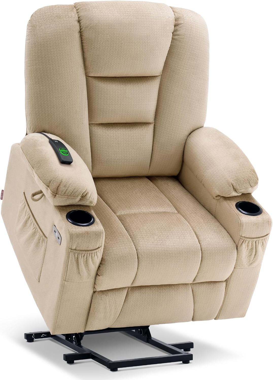 MCombo - Sofá reclinable con elevación de potencia grande con masaje y calor para personas mayores grandes y altas, 3 posiciones, portavasos y puertos USB, tela 7549 (grande, beige)