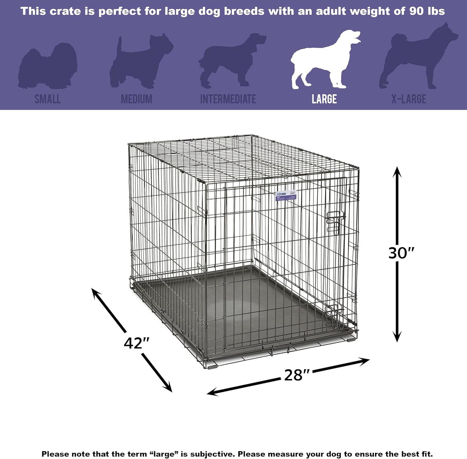 MidWest Homes for Pets - Jaula para perros XL | Jaula para perros MidWest iCrate de metal plegable con doble puerta con panel divisor, protege los pies y bandeja para perros a prueba de fugas | 48 pulgadas de largo x 30 de ancho x 33 pulgadas de alto, raz