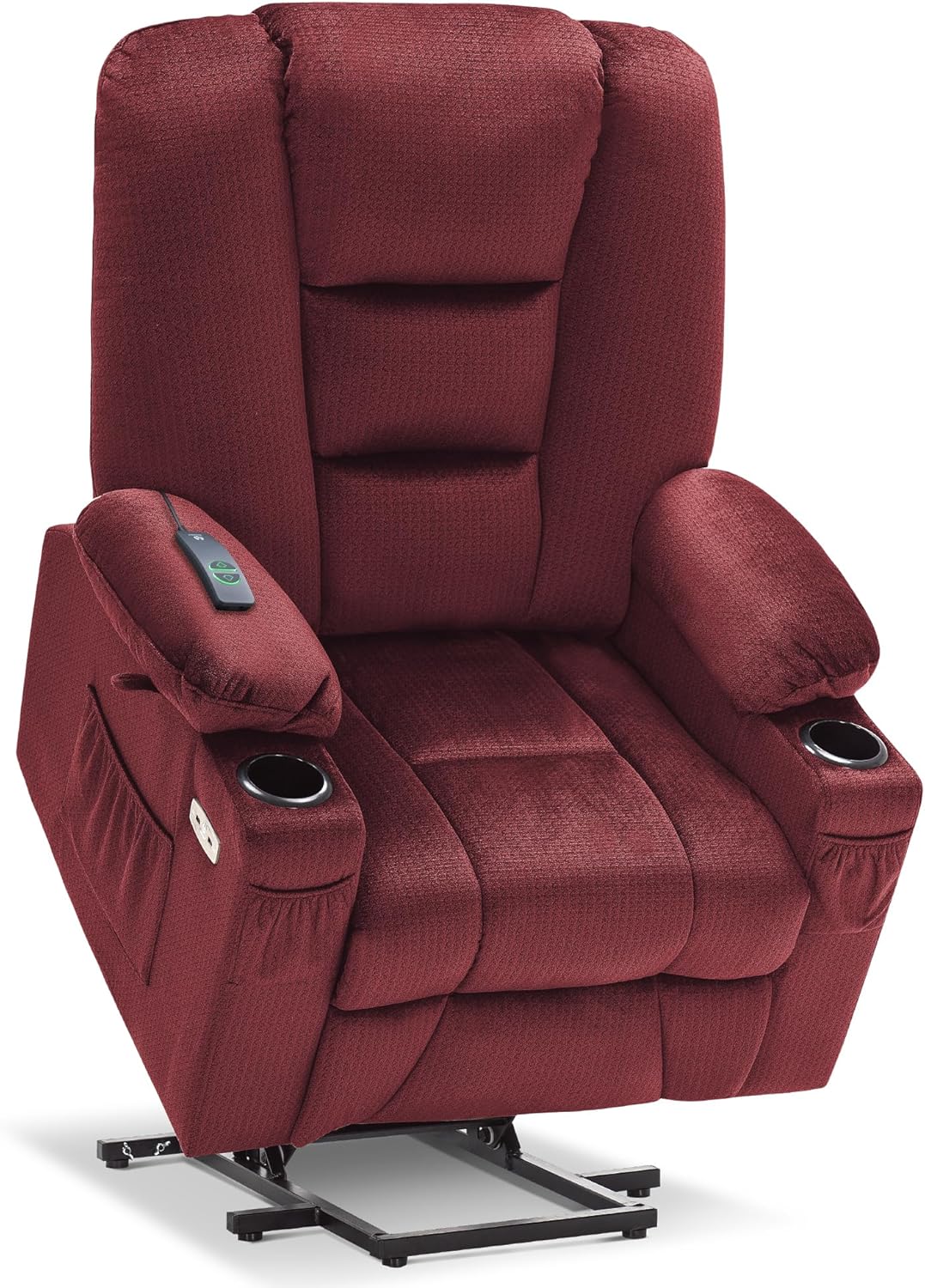 MCombo - Sofá reclinable con elevación de potencia grande con masaje y calor para personas mayores grandes y altas, 3 posiciones, portavasos y puertos USB, tela 7549 (grande, beige)